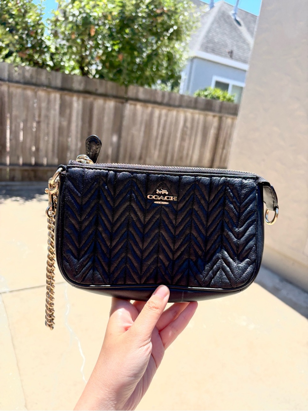Coach Leather Clutch Bag With Gold Chain